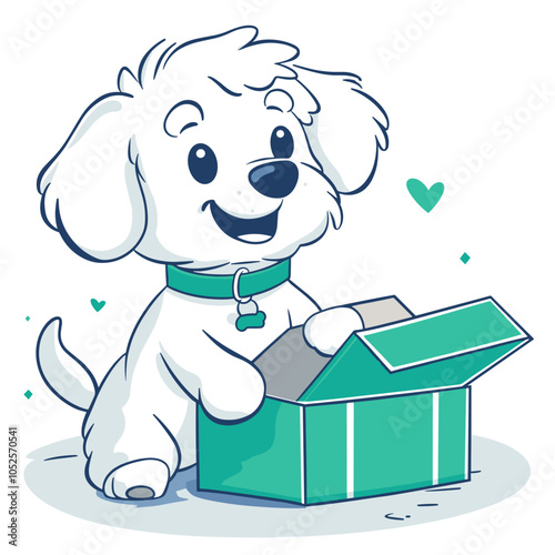 vector flat style happy dog ​​out of the box white background .Generative AI