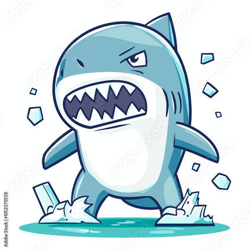vector flat style angry shark white background .Generative AI