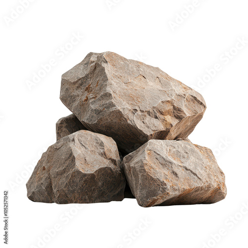 Rock formations arranged in a natural pile, isolated on a white background. transparent background.