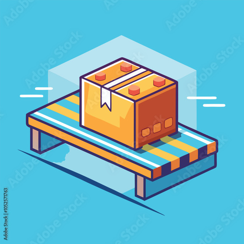 A brown box on a conveyor belt, ready for shipping.