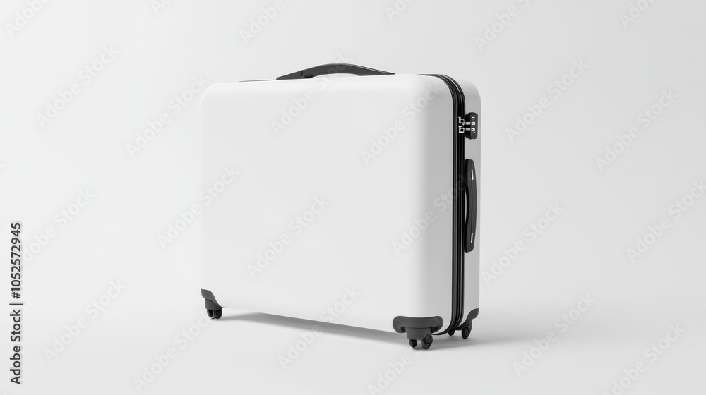 White Travel Suitcase: A pristine white suitcase with sleek black accents, ready for an adventure. Its smooth surface and rolling wheels promise effortless travel. White Travel Suitcase: A pristine white suitcase with sleek black accents, ready for an adventure. Its smooth surface and rolling wheels promise effortless travel.
