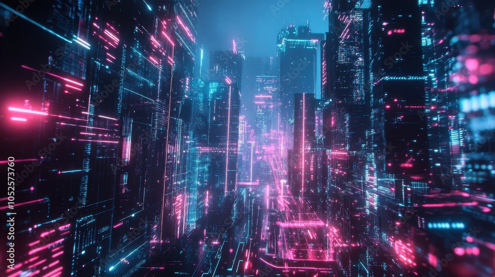 Obraz premium Cyberpunk Cityscape with Neon Lights