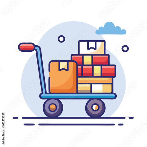 A hand truck loaded with boxes ready for delivery.