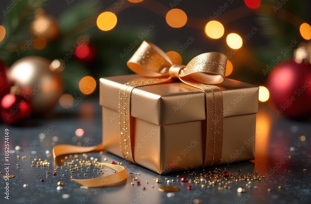 Christmas gift with lights bokeh background Christmas gift with lights bokeh background
