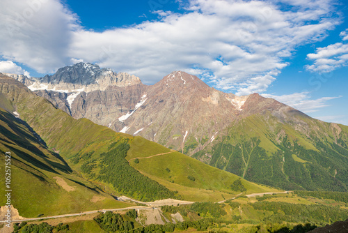 Obraz na płótnie Scenic summer view of Zagar Pass, a high mountain pass at an elevation of 2.620m, from Ushguli in Upper Svaneti To Sasashi village in Lower Svaneti, Racha-Lechkhumi and Kvemo Svaneti region of Georgia w salonie