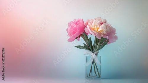 Wallpaper Mural   Pink-filled vase atop blue-pink tablecloth, beside pink-white wall Torontodigital.ca
