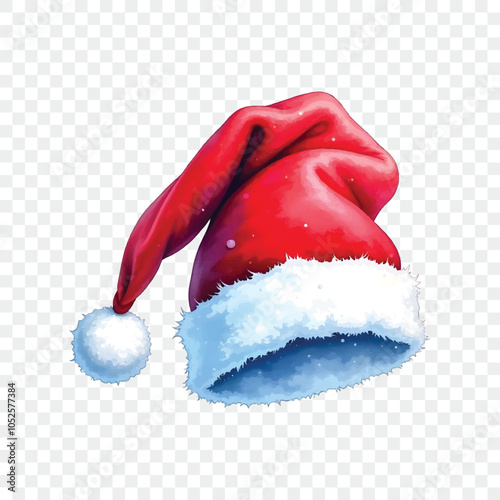 Watercolor christmas santa claus hat on transparent background isolated. Christmas. New Year
