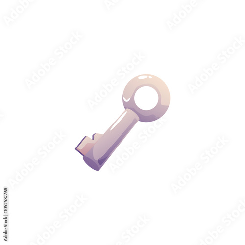 Key vector icon, cartoon retro silver key, locking, unlocking tool, password and login game props, secret secure symbol