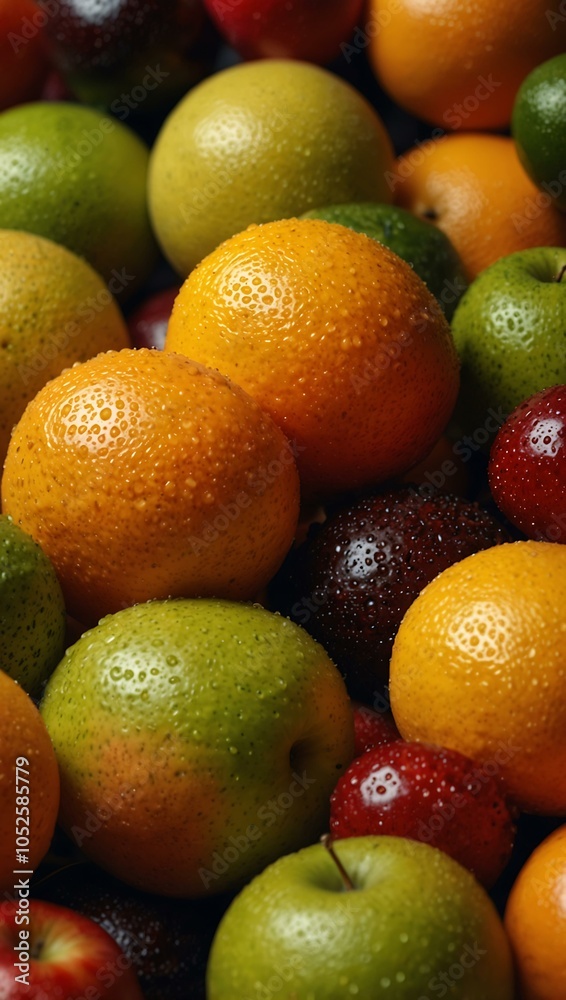 Juicy ripe fruits against a colorful background, representing nutrition. Juicy ripe fruits against a colorful background, representing nutrition.