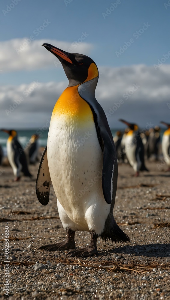 Fototapeta premium King penguin on a beach in the Falkland Islands.