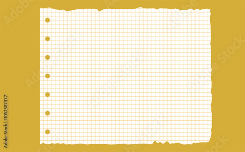 Graph paper. Printable lined and squared grid paper with color lines. Geometric background for school, textures, notebook, diary. Realistic ripped aged paper blank