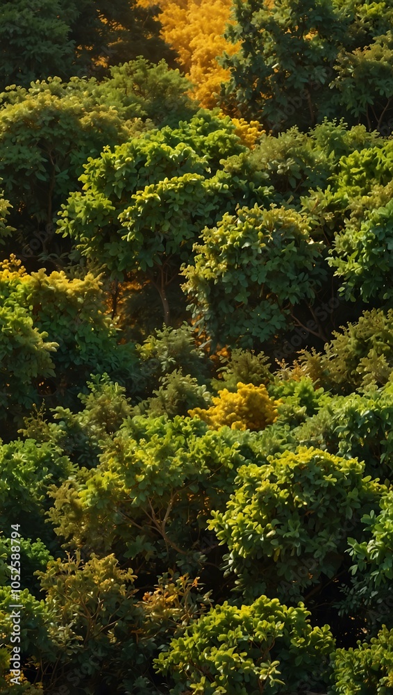 Lush green trees against a shimmering gold background. Lush green trees against a shimmering gold background.