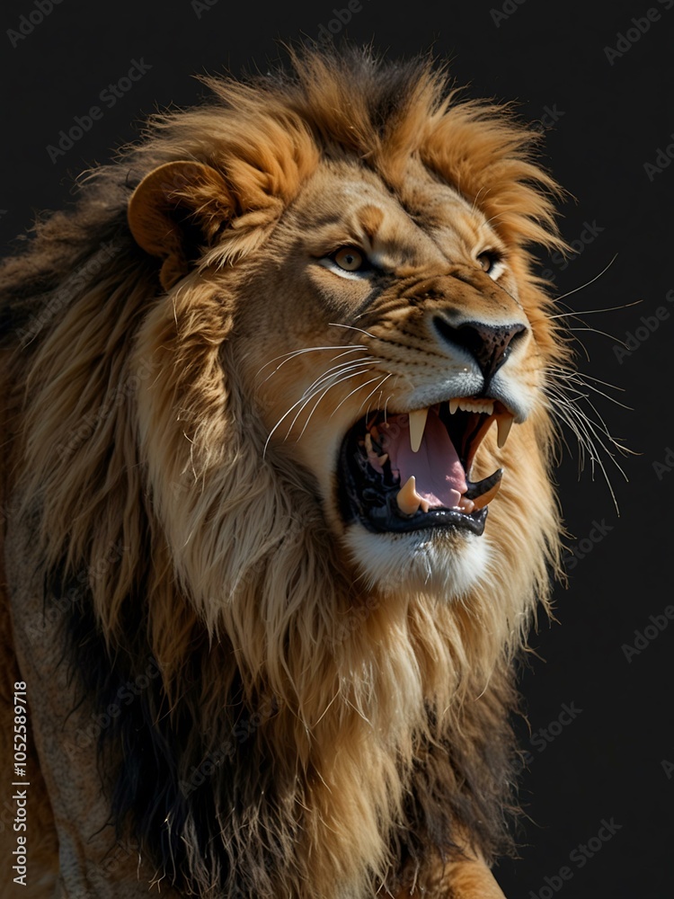 Fototapeta premium Majestic lion roaring against a transparent background.