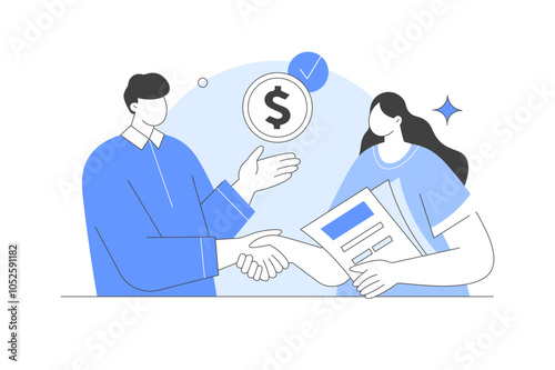 Business handshake. Two people vector characters shaking hands in deal and agreement. Vector Illustration, icon. Stylish, Minimalist line, abstract