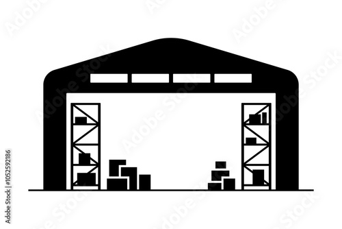 Warehouse icon. Building, structure. Black silhouette. Front side view. Vector simple flat graphic illustration. Isolated object on white background. Isolate.