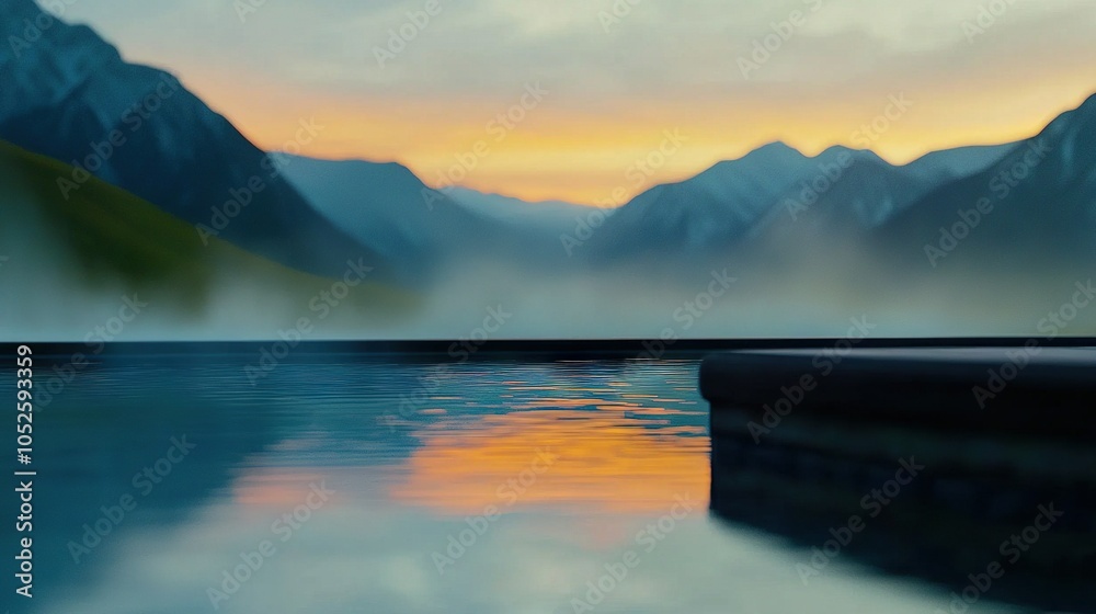 Fototapeta premium A mountain landscape with water in the background featuring a dock in the foreground