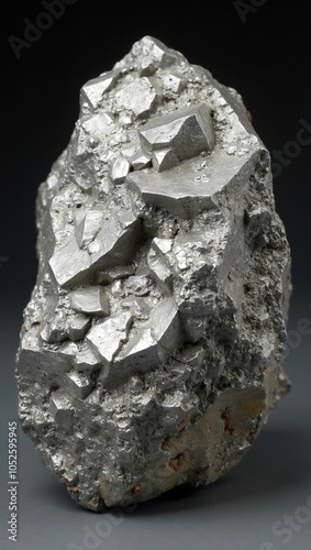 Geometric galena ore with metallic luster and cubic crystals
