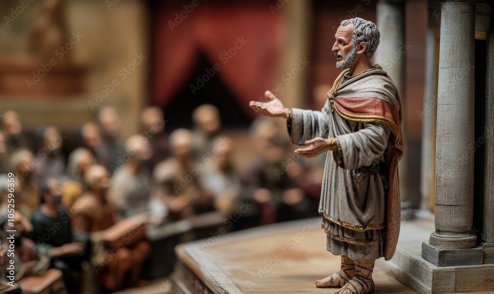 A figurine of a man speaking to a crowd. A figurine of a man speaking to a crowd.