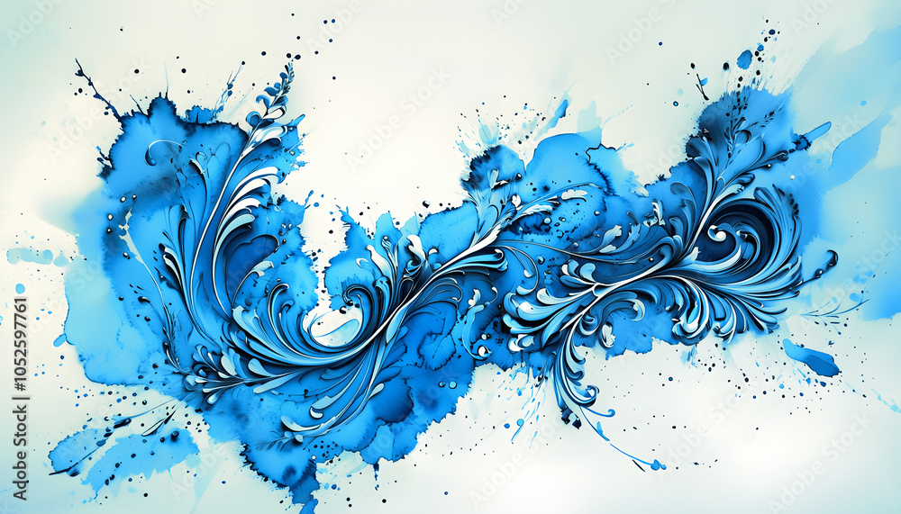Naklejka premium Artistic blue water splash with intricate swirling patterns