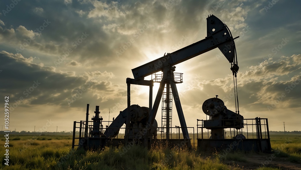 Naklejka premium Oil well pump in Moldavian oil field.