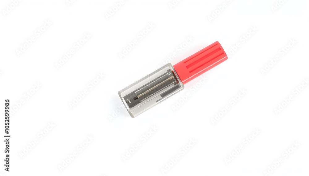 Pencil sharpener isolated on white transparent, top view, School supply isolated with white highlights, png Pencil sharpener isolated on white transparent, top view, School supply isolated with white highlights, png