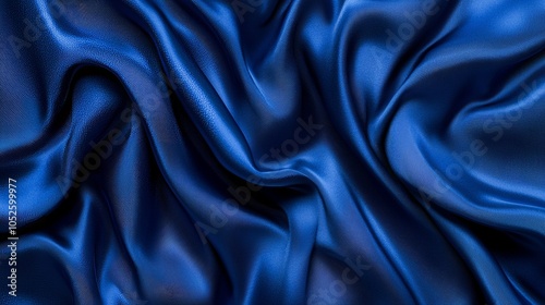 Background with soft folds on shiny fabric and space for text or design Web banner format on dark blue silk satin