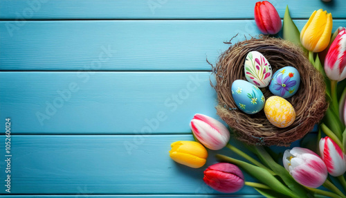easter eggs and tulips