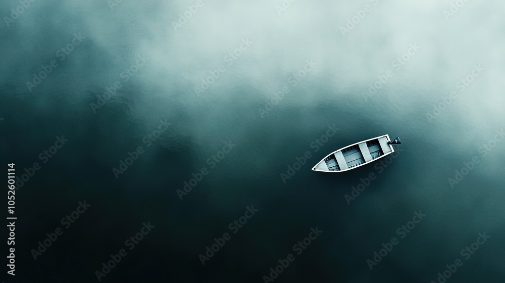 Boat floating on water, surrounded by clouds in the background Boat floating on water, surrounded by clouds in the background