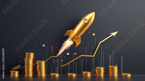 Investment fast track wealth or earning rising up graph increasing profit financial concept, Shortcut Exponential growth or compound interest with rocket launch icon	