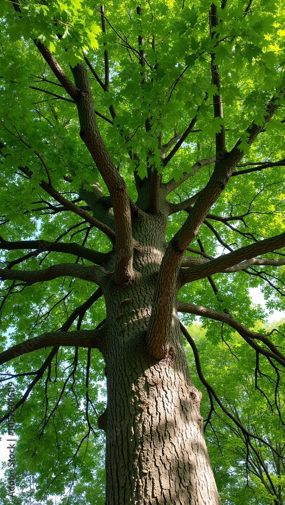 Fototapeta premium Majestic elm tree with broad crown textured bark and dense canopy for shade