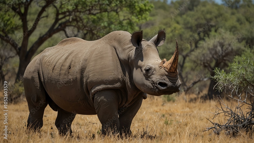 Fototapeta premium Rhinoceros on safari in Kruger Park, South Africa.