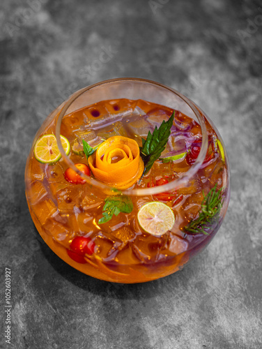 Clear glass filled with lemon ice drink photo