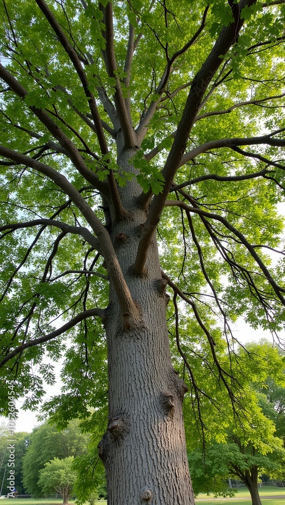 Fototapeta premium Cottonwood tree with heart shaped leaves in sunlight