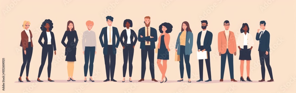 Cà¸à¸à¸à¹à¸šà¸šN trending flat vector illustration of business people standing in row, diverse team working together isolated on white background. Businessman and woman concept for banner design o Cà¸à¸à¸à¹à¸šà¸šN trending flat vector illustration of business people standing in row, diverse team working together isolated on white background. Businessman and woman concept for banner design o
