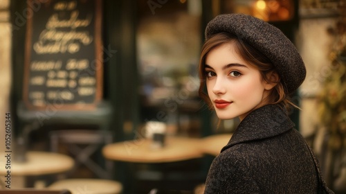 Fototapeta Naklejka Na Ścianę i Meble -  A young French woman outdoors