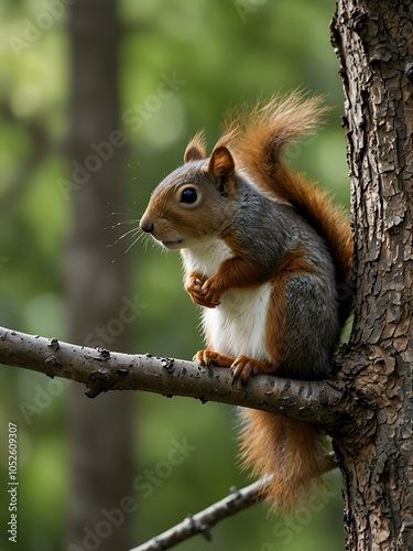 Squirrel perched on a branch.