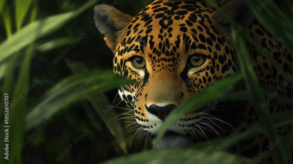Obraz premium Jovial Jaguar: A Conceptual Portrait of a Young Wildcat in Nature