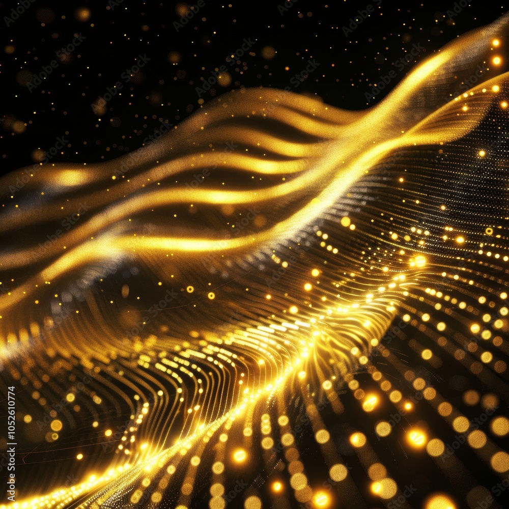 Gold information transfer with dots and representing data fiber. Tech, luxury, cyber concept. --v 6 Job ID: f06ff1fc-a4be-49f1-ba1a-ac5feb6da9ec Gold information transfer with dots and representing data fiber. Tech, luxury, cyber concept. --v 6 Job ID: f06ff1fc-a4be-49f1-ba1a-ac5feb6da9ec