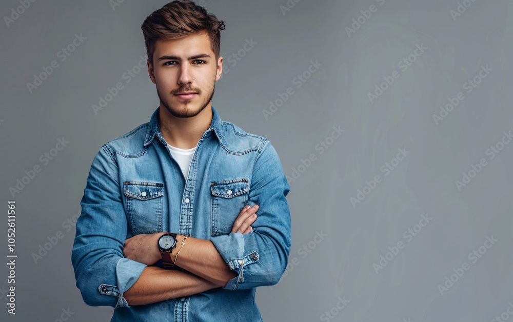 Young handsome business man dressed in casual denim copy space Young handsome business man dressed in casual denim copy space