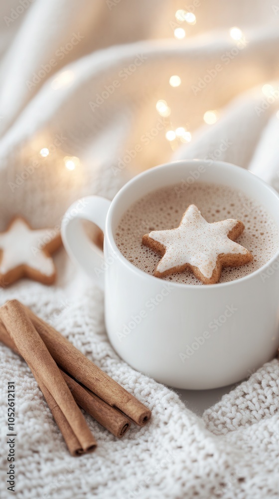 cocoa on a knitted blanket with cinnamon, latte, for winter illustrations cocoa on a knitted blanket with cinnamon, latte, for winter illustrations