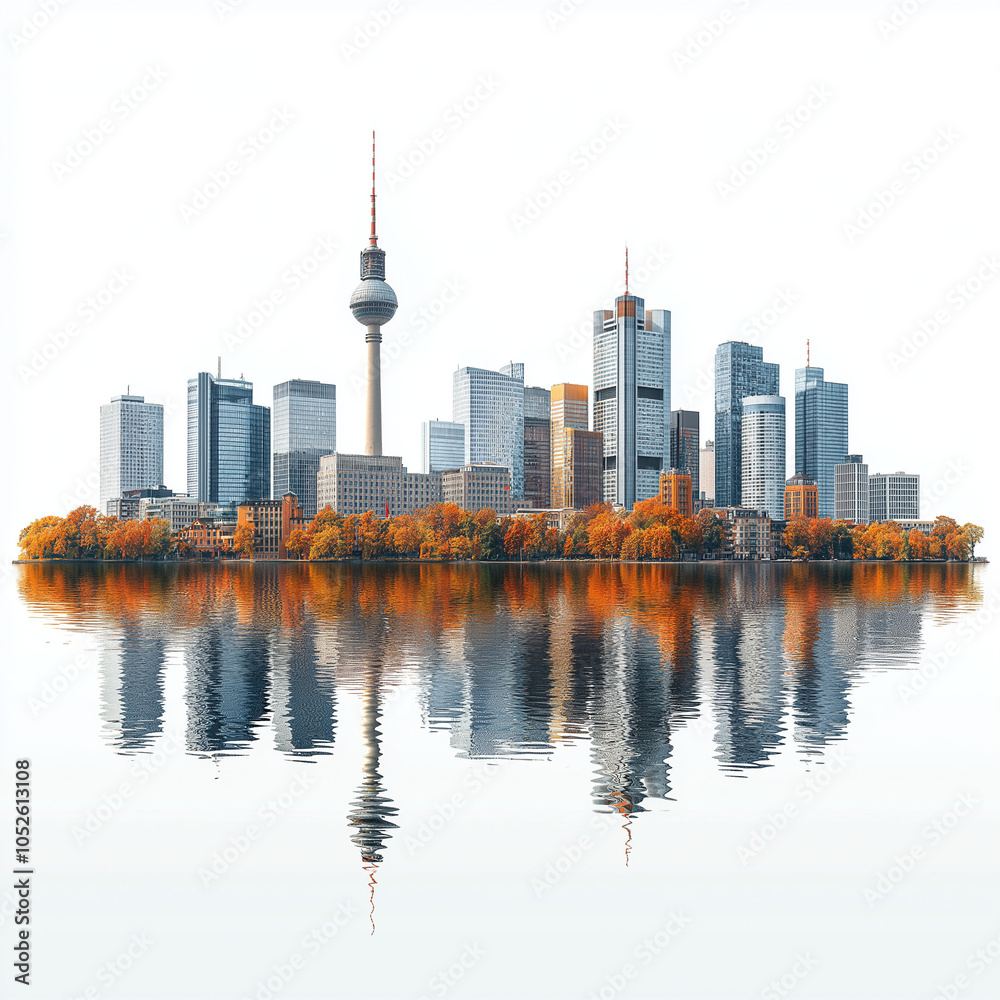Obraz premium Berlin Cityscape with TV Tower and Reflective Water View