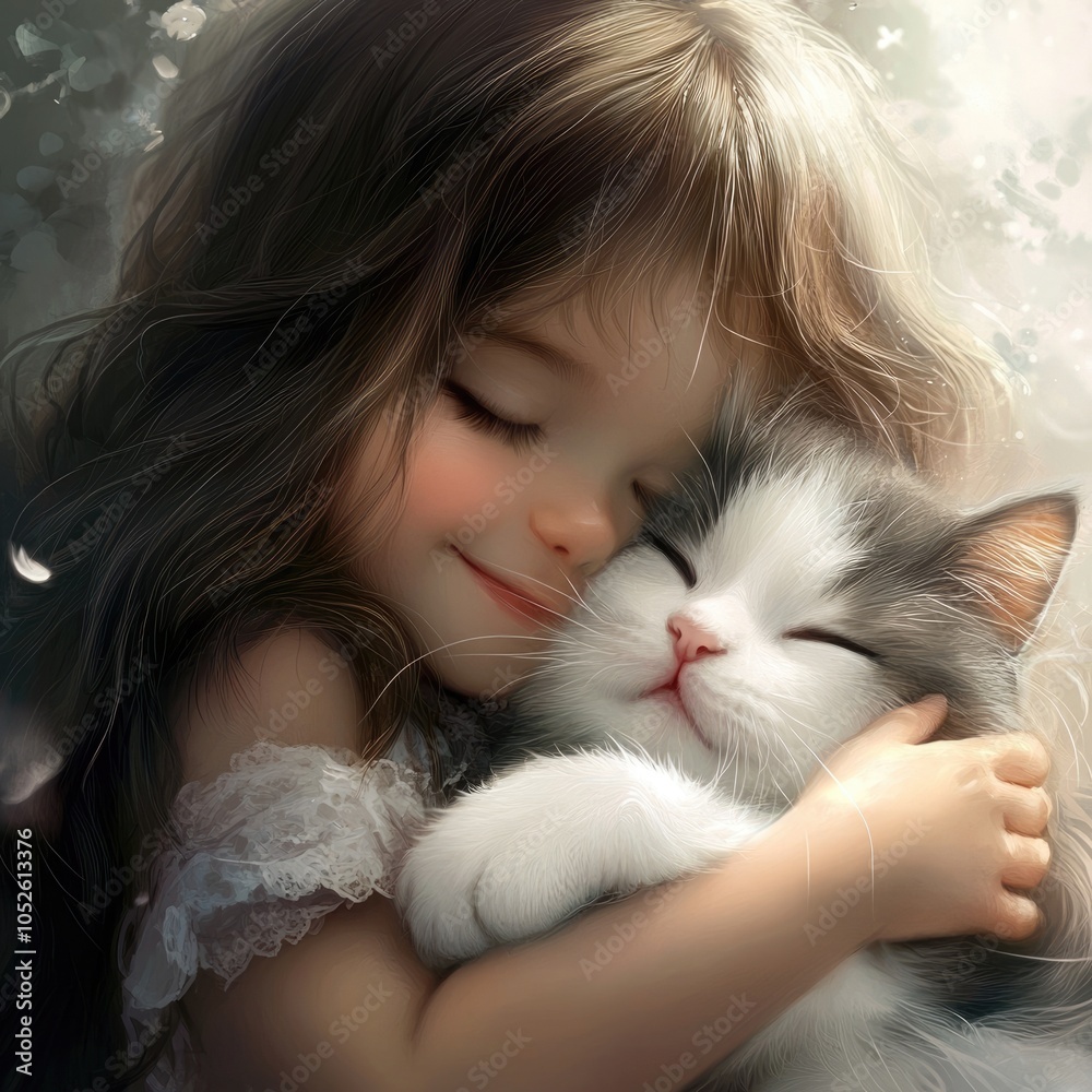 Child Embracing a Furry Friend: Heartwarming Moment of Joy Child Embracing a Furry Friend: Heartwarming Moment of Joy