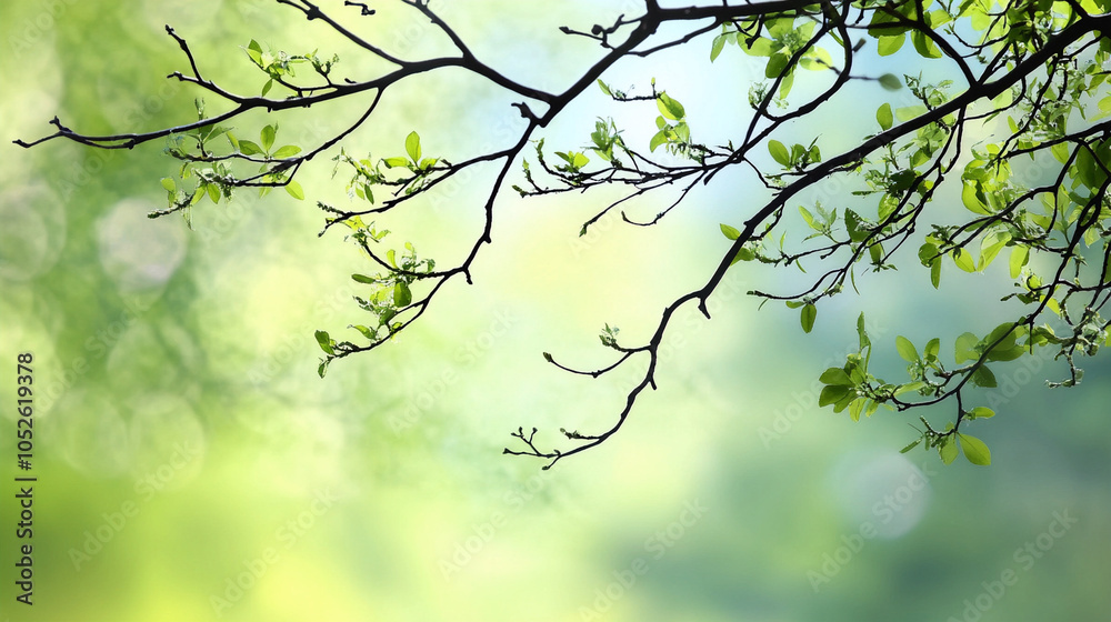 Illustration of Detail of branches with green leaves and fuzzy background. Illustration of Detail of branches with green leaves and fuzzy background.
