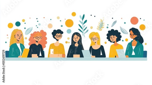 Charming illustration of people from different backgrounds sharing ideas around a table, highlighting the beauty of cultural integration.