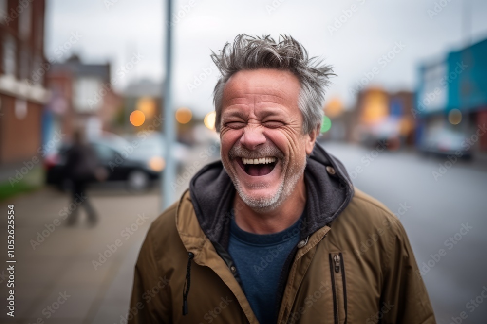 Portrait of a senior man laughing on a street in the city Portrait of a senior man laughing on a street in the city