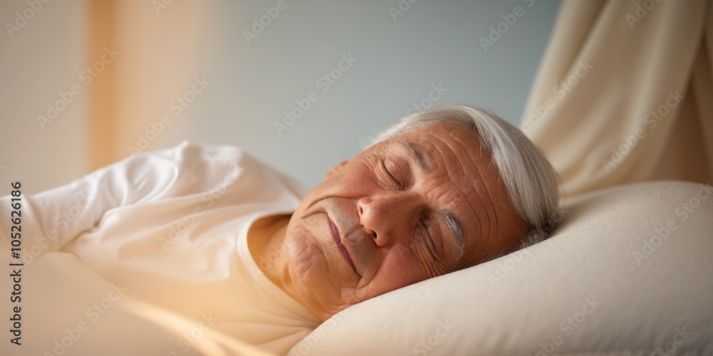 Peaceful Elderly Man Sleeping in a Soft Light. Peaceful Elderly Man Sleeping in a Soft Light.