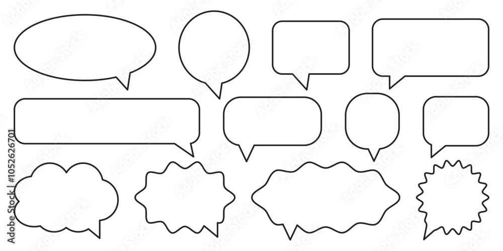 Naklejka premium Collection of Line Icons of Speech Bubble. Editable Stroke. Minimalistic Linear Pictogram for Design of Cards, Apps, Banners, Posts