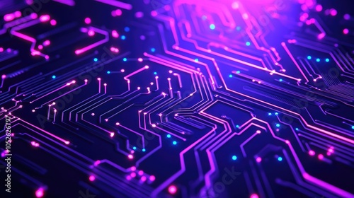 Wallpaper Mural Neon Glowing Circuit Board with Lines and Connections Torontodigital.ca