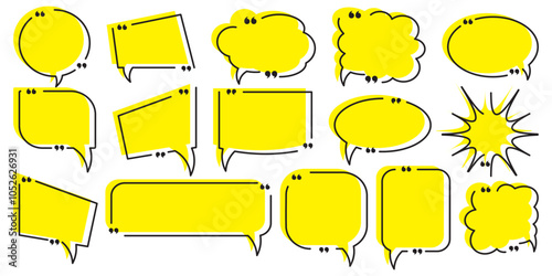 Quote box frame set. Texting quote boxes. Templates of texting black line quote frames for definition, remark, and citation design. Vector illustration. Tex border collection. 
