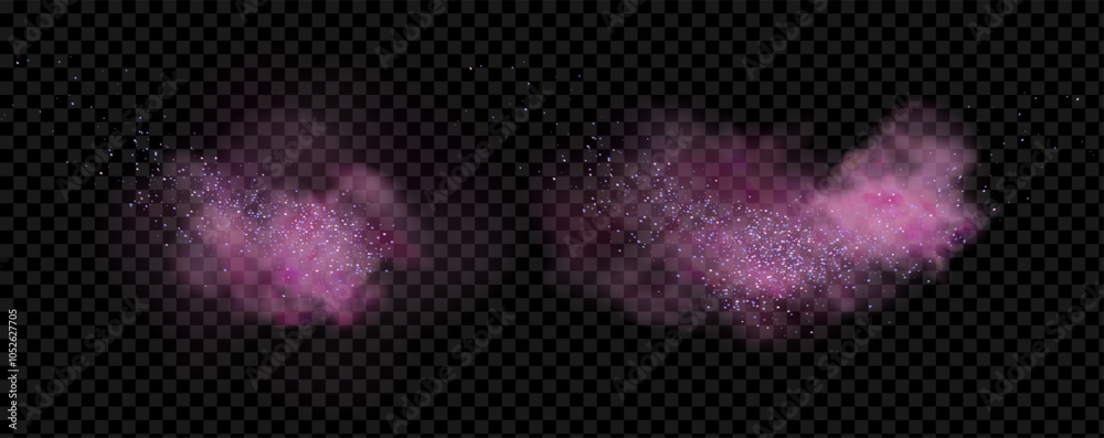Pink powder dust with glittering shimmering swirls, shiny glitter design. Magical motion, sparkling lines on a black background. Pink powder dust with glittering shimmering swirls, shiny glitter design. Magical motion, sparkling lines on a black background.